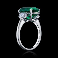 GIA Certified 5.02ct Emerald Cut Green Emerald & Diamond Ring