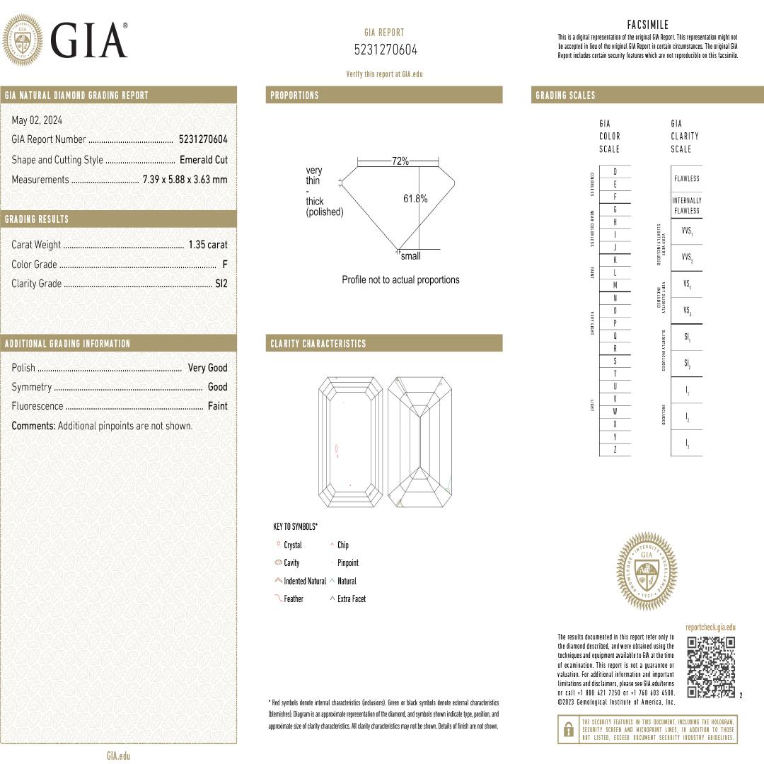 Diamant brut taille émeraude certifié par le GIA 1.35ct en vente 1