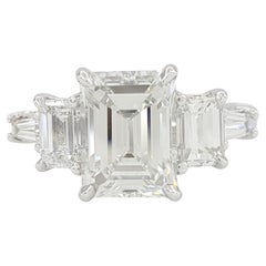 GIA Certified Emerald Cut Trapezoid Baguette Side Platinum Ring