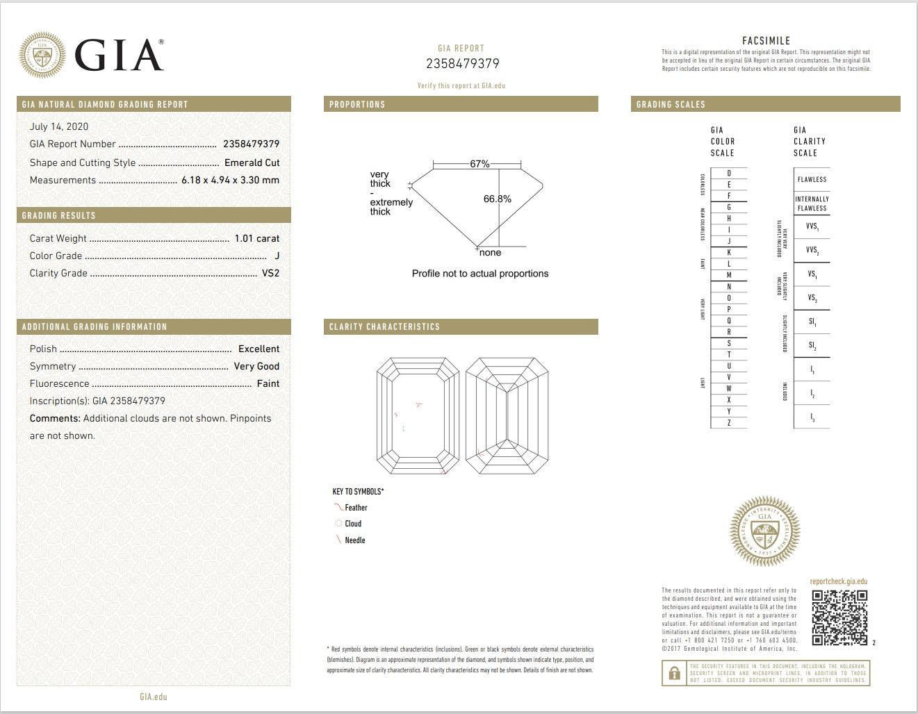 GIA-zertifizierter Smaragd-Diamant 1,01 Karat J VS2 im Zustand „Neu“ im Angebot in Los Angeles, CA