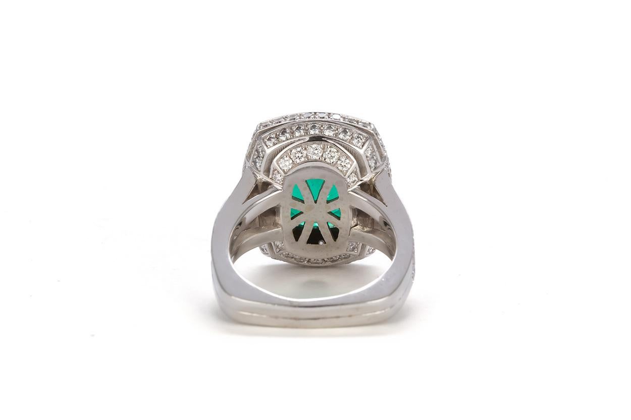 Women's GIA Certified Emerald and Diamond 18 Karat White Gold Cocktail Fashion Ring