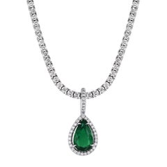 GIA Certified Emerald Diamond 18kt White Gold Pendant