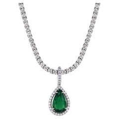 GIA Certified Emerald Diamond 18kt White Gold Pendant