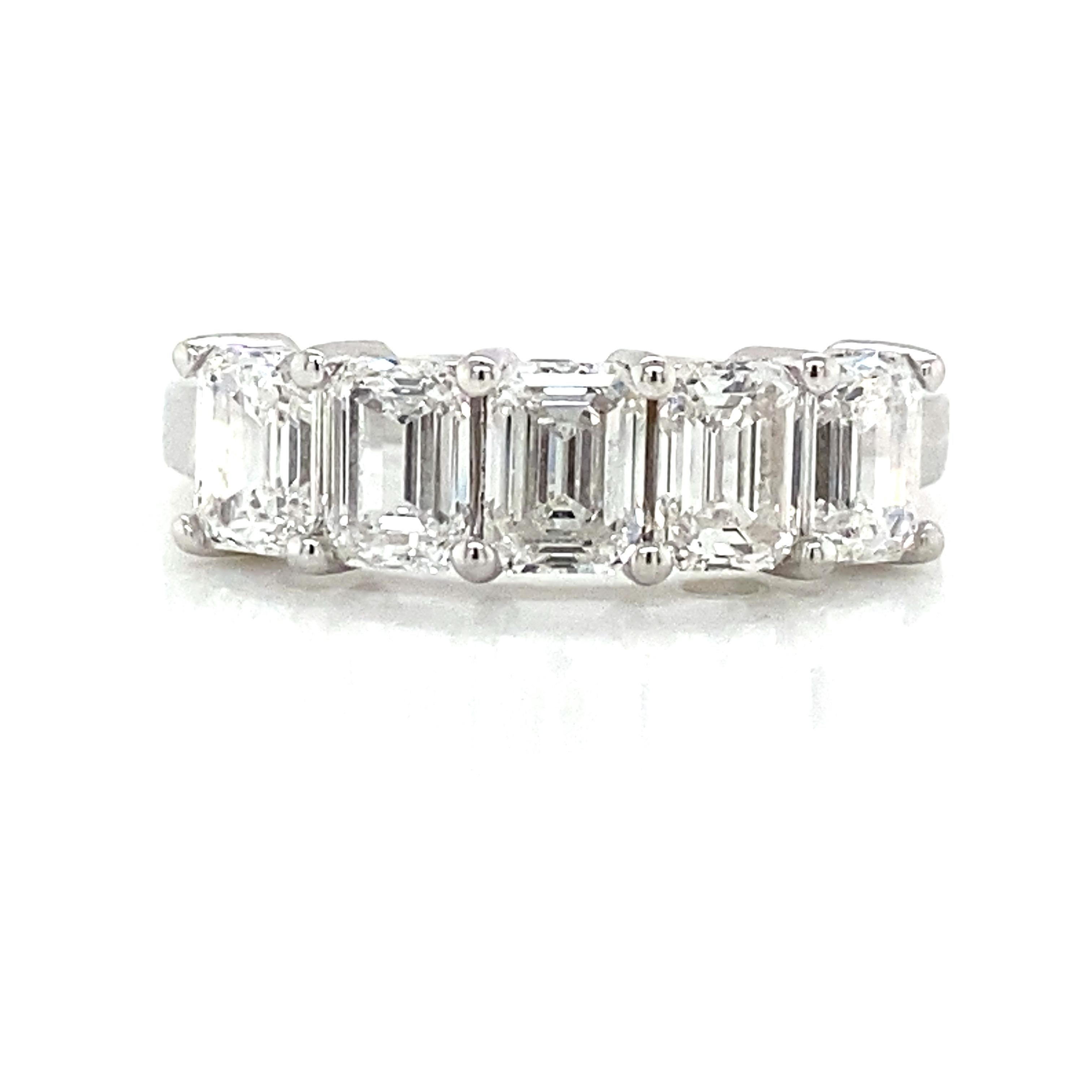 GIA Certified Emerald Diamond Band in 14K White Gold.  (5) GIA certified Emerald Cut Diamonds weighing 2.51 carat total weight, D-F in color and VS1-VS2 in clarity are expertly set.  The Ring measures 1/4 inch in width.  Ring size 7 3/4.  3.37