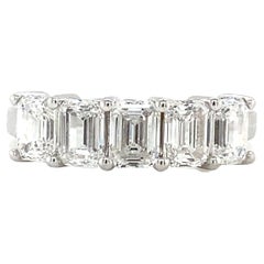 GIA Certified Emerald Diamond Band Ring in 14k White Gold