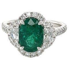 GIA Certified 18 Karat White Gold Emerald Cut Emerald and Diamond Ring ...