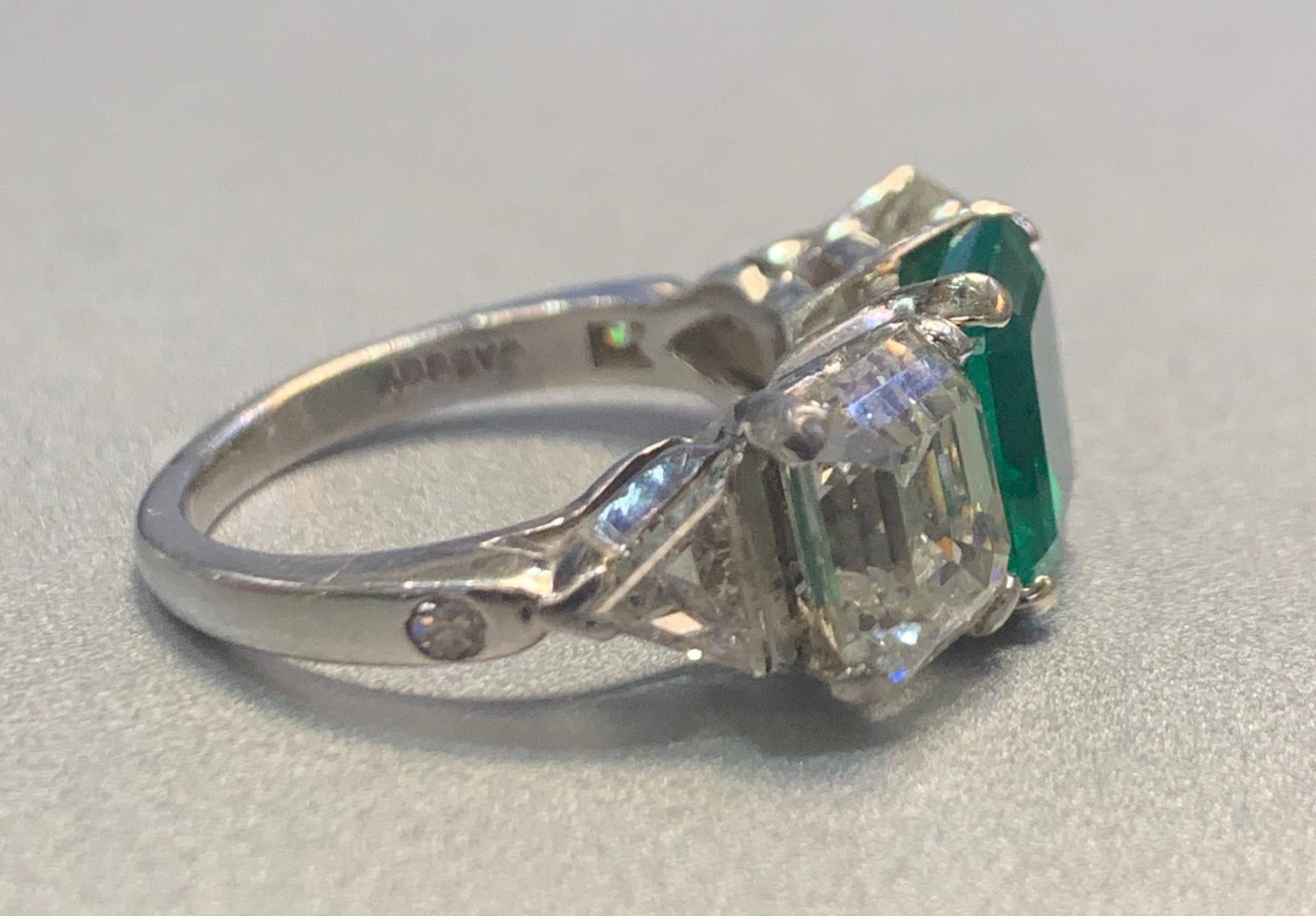 GIA Certified Emerald & Diamond Three Stone Ring In Excellent Condition In New York, NY