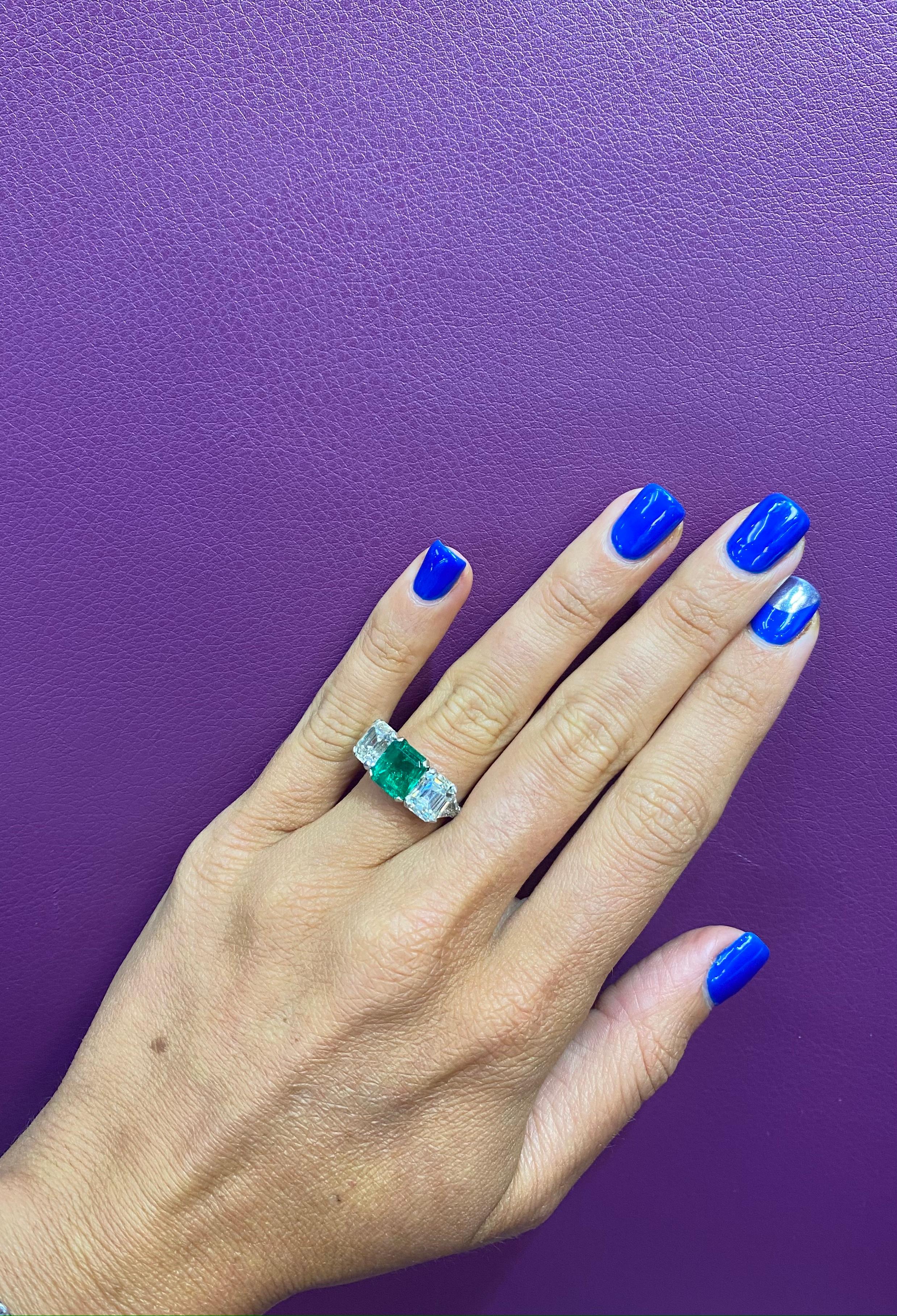 GIA Certified Emerald & Diamond Three Stone Ring 1