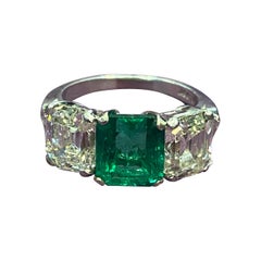 GIA Certified Emerald & Diamond Three Stone Ring