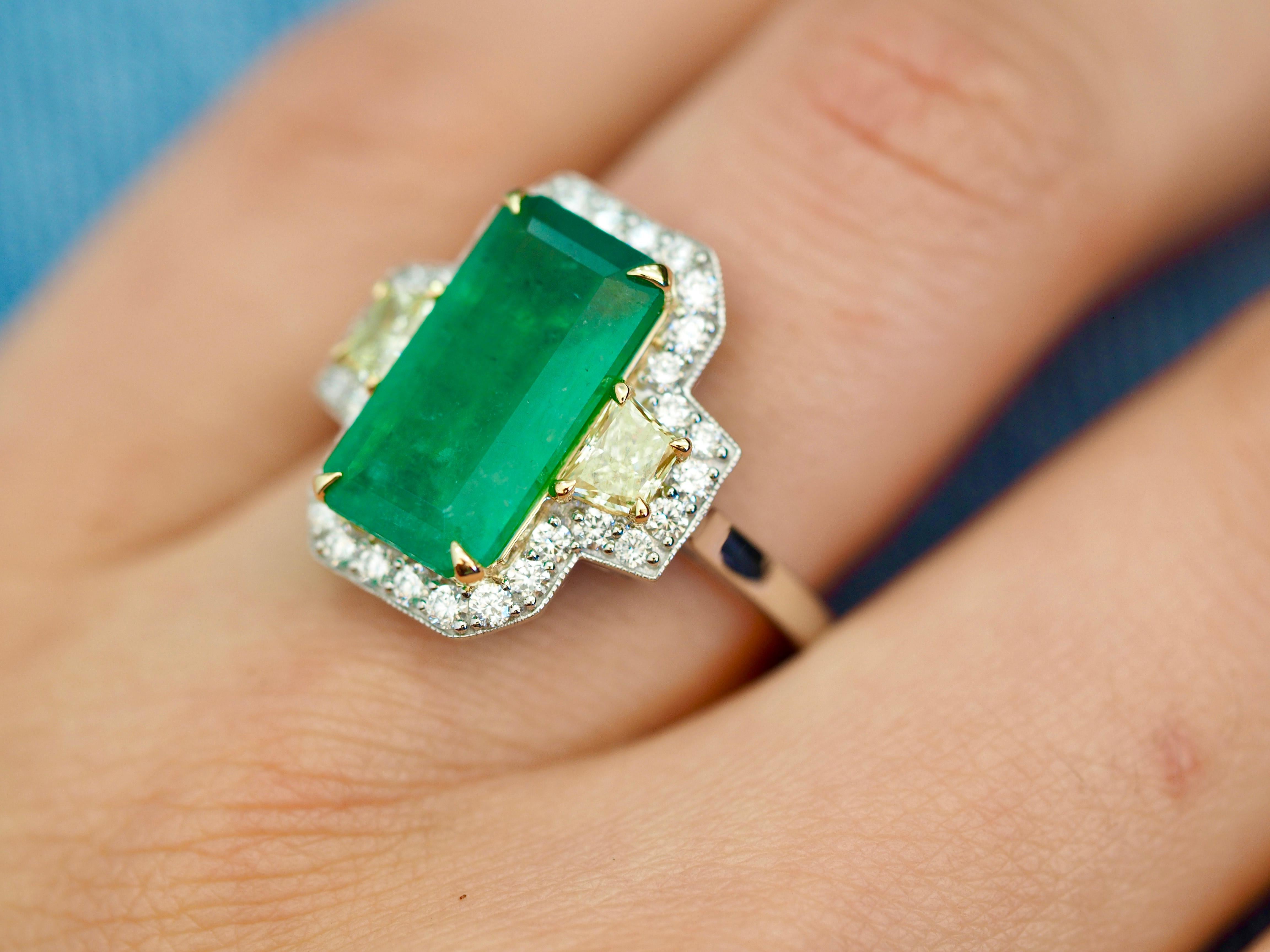GIA Certified Emerald Platinum Diamond Ring 3