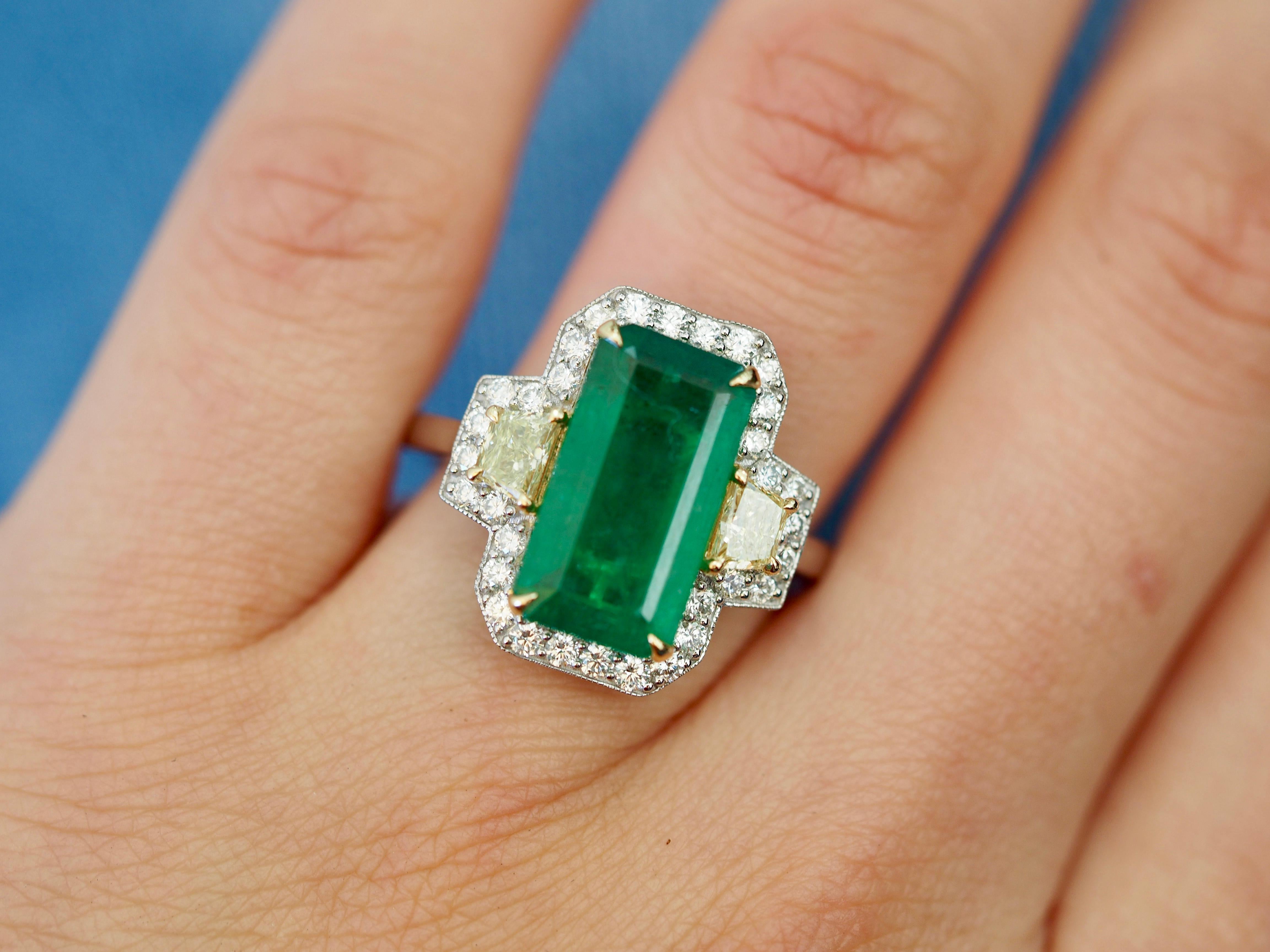 GIA Certified Emerald Platinum Diamond Ring 4