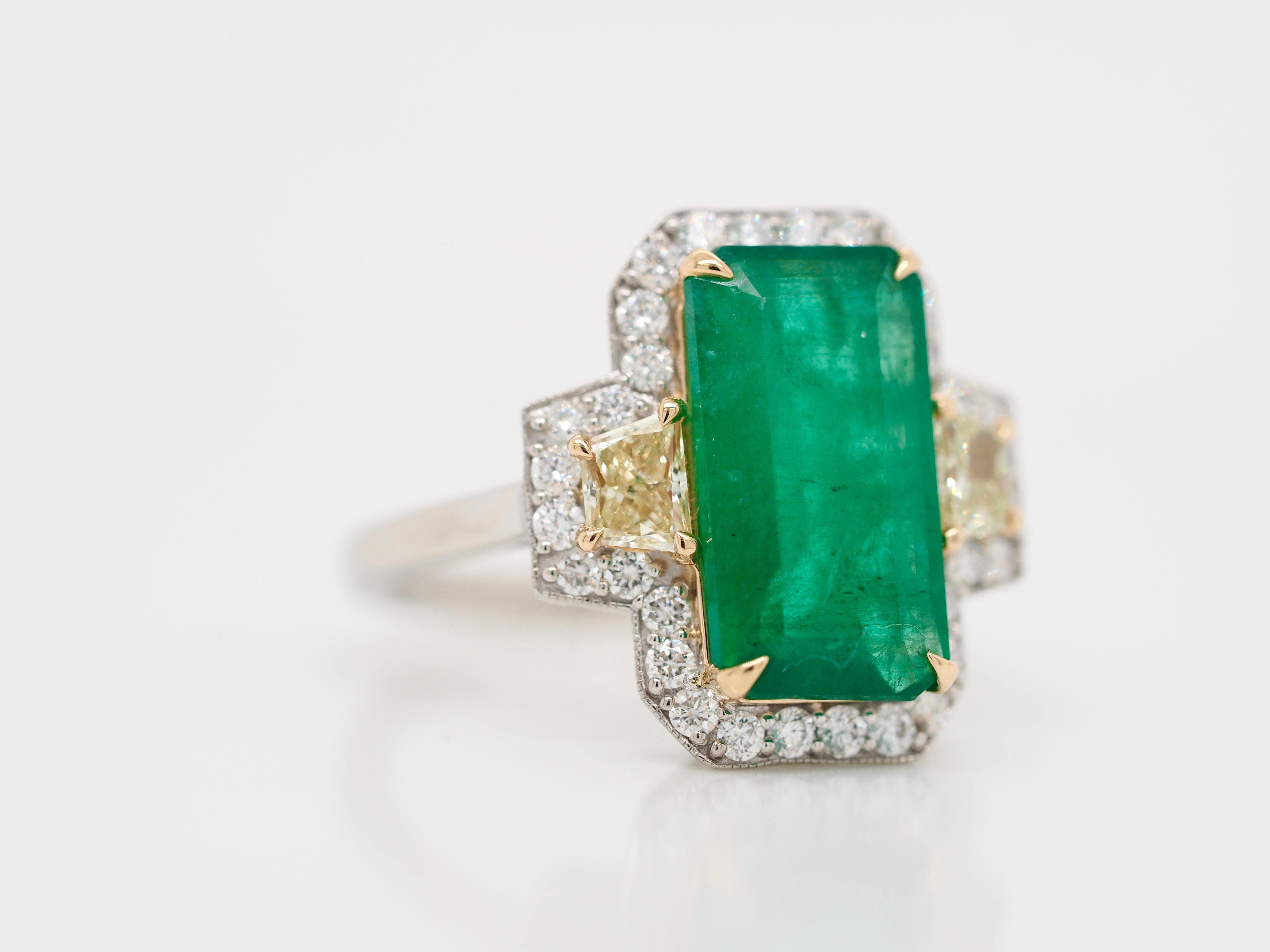 Art Deco GIA Certified Emerald Platinum Diamond Ring