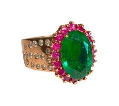 GIA Certified Emerald Ruby Diamond Cocktail Ring