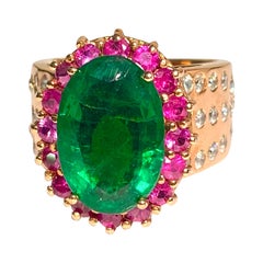 GIA Certified Emerald Ruby Diamond Cocktail Ring
