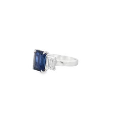 GIA Certified Emerald Sapphire & Diamond Three Stone Ring in Platinum