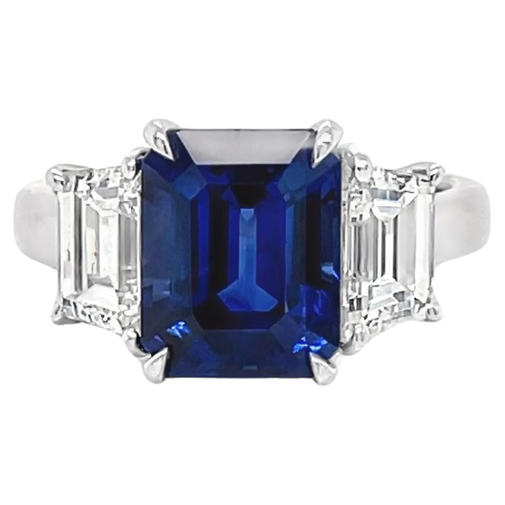 GIA Certified Emerald Sapphire & Diamond Three Stone Ring in Platinum For Sale