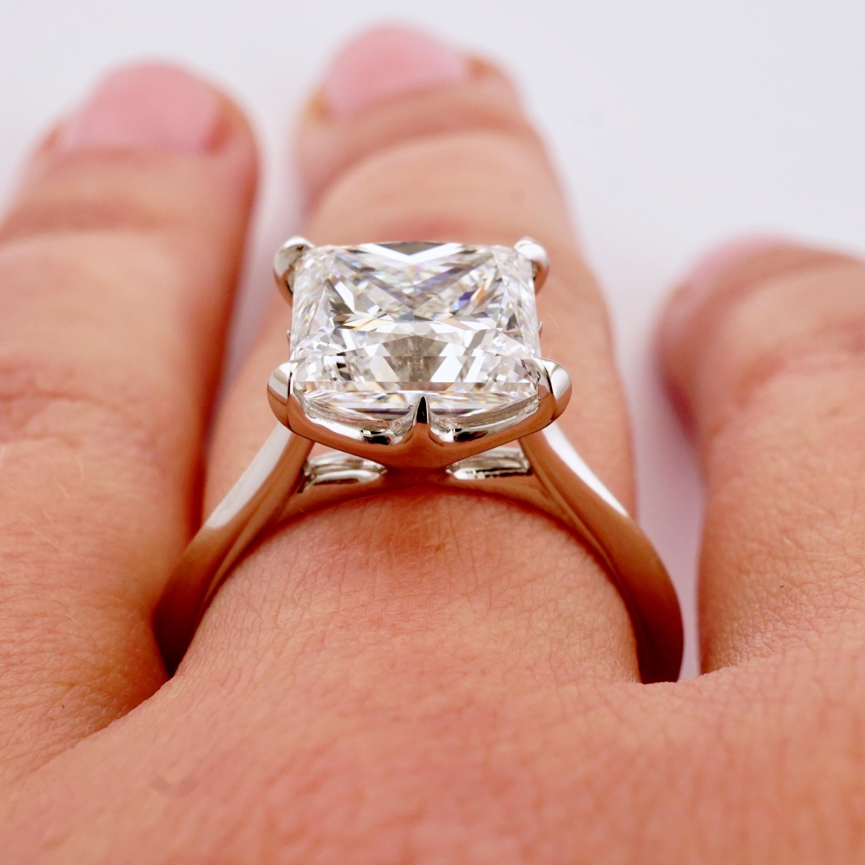 Women's GIA Certified Engagement Ring Set with 4.02 Carat Princess Cut Diamond