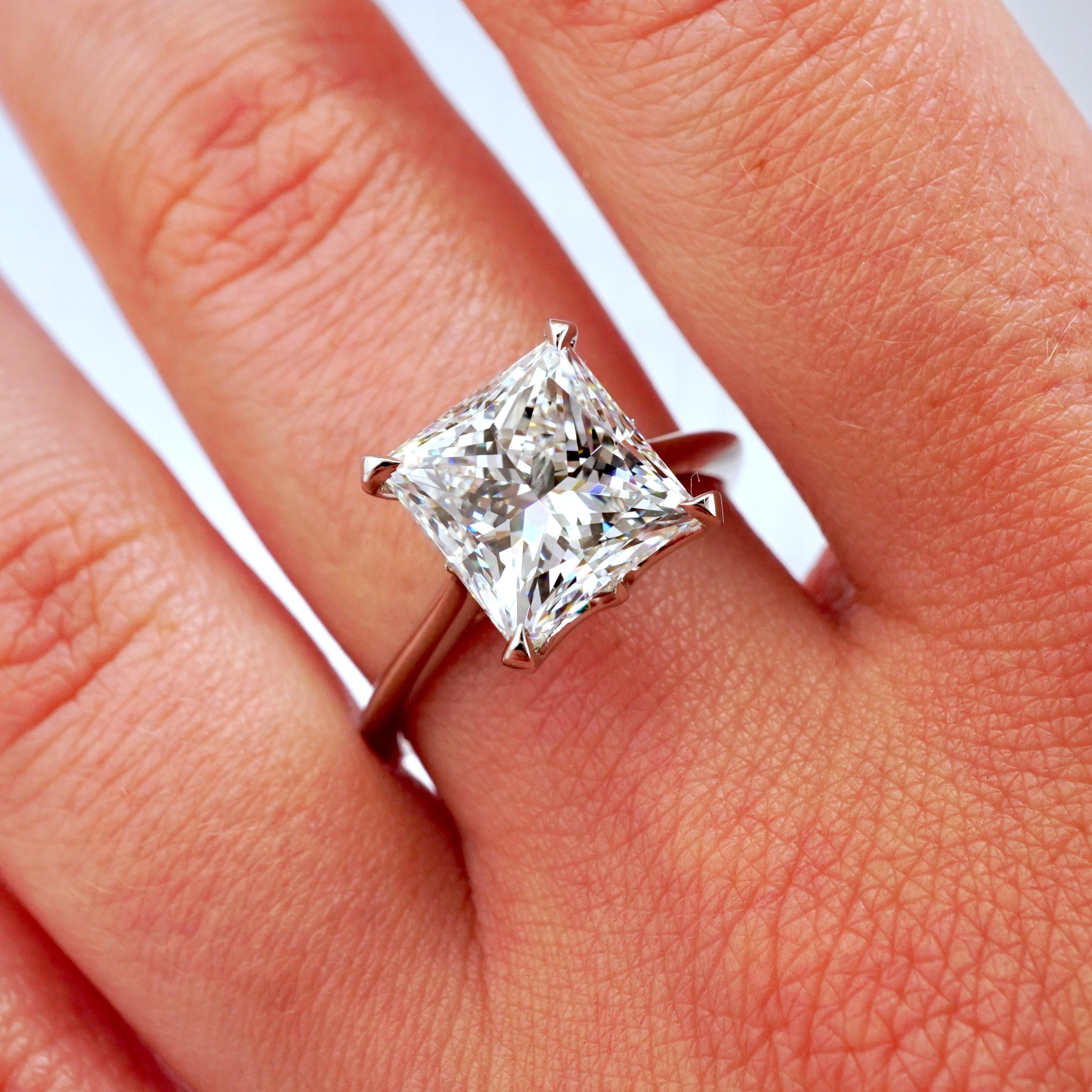 GIA Certified Engagement Ring Set with 4.02 Carat Princess Cut Diamond 1