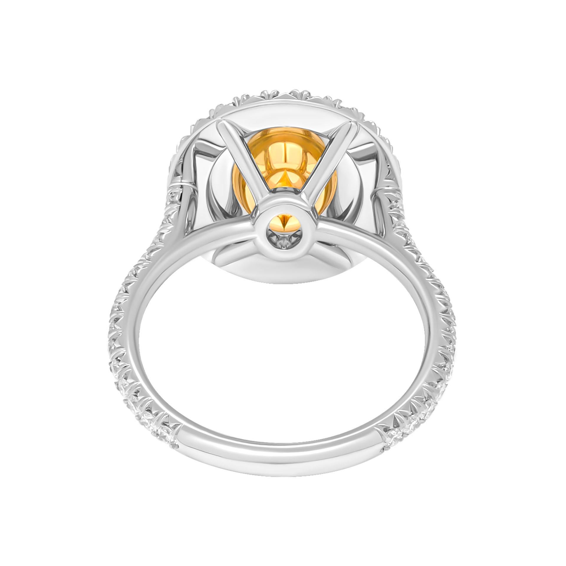 Modern GIA Certified Engagement Ring with 1.65ct Fancy Yellow Oval Diamond For Sale