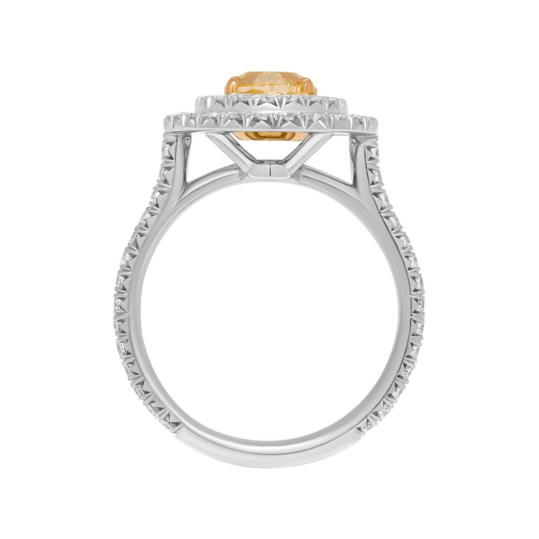 Oval Cut GIA Certified Engagement Ring with 1.65ct Fancy Yellow Oval Diamond For Sale
