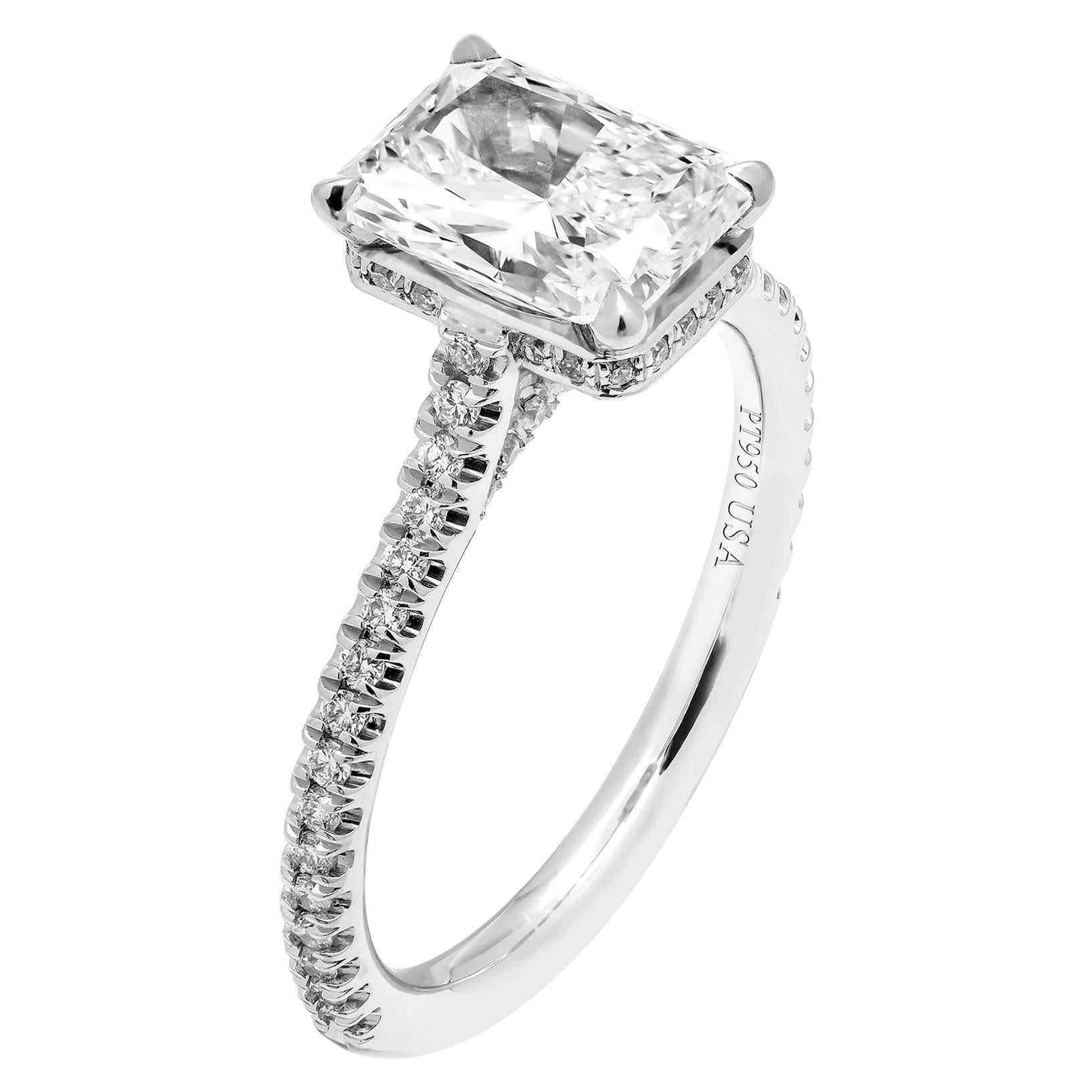 GIA Certified Engagement Ring with 1.71 Carat Radiant Cut Diamond