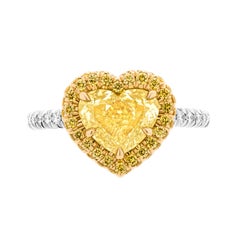 GIA Certified Engagement Ring with 2.01ct Fancy Yellow VS2 Heart Shape Diamond