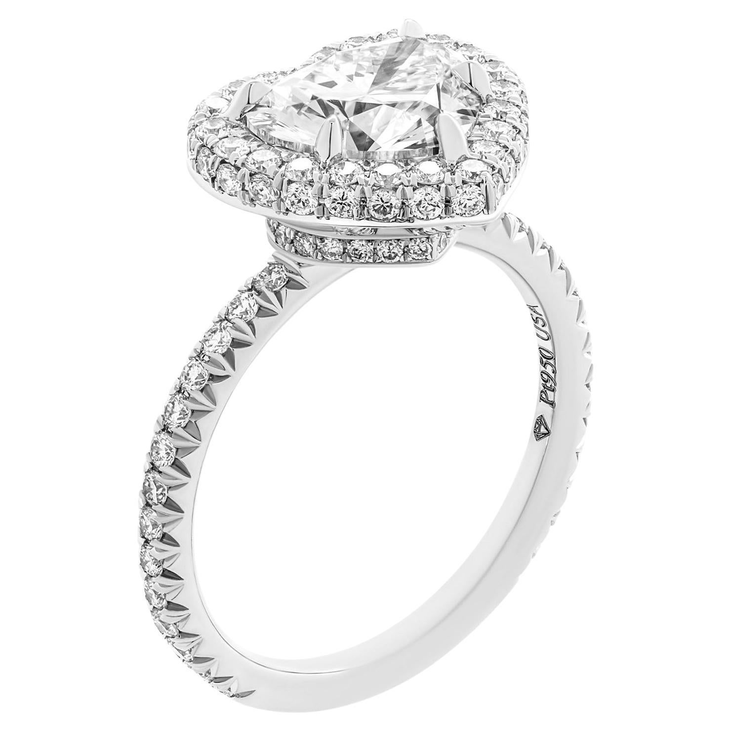 GIA Certified Engagement Ring with 2.01 Carat H VS1 Heart Shape Diamond For Sale