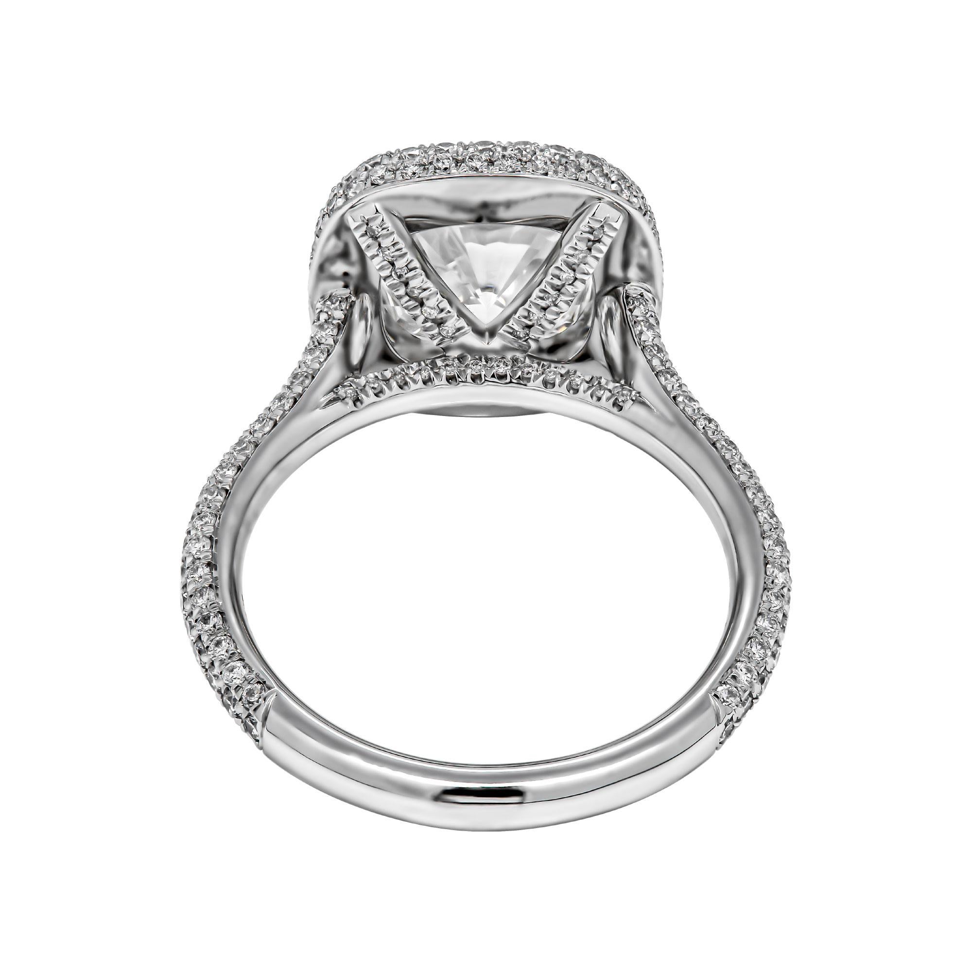 Modern GIA Certified Engagement Ring with 3.03 Carat Cushion Cut Diamond