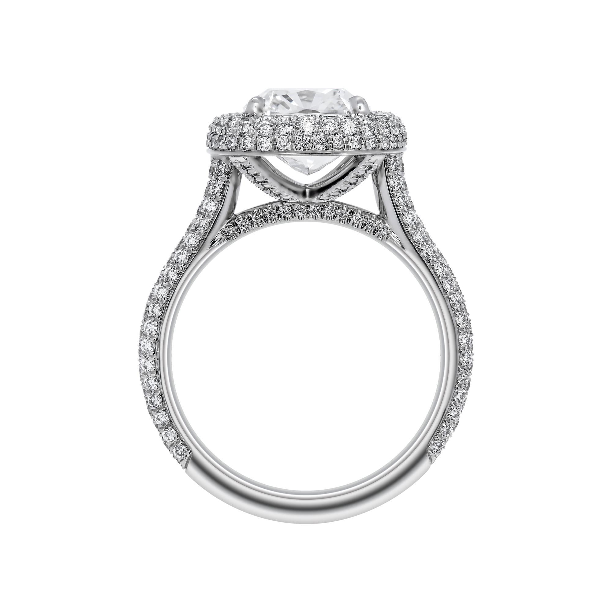GIA Certified Engagement Ring with 3.03 Carat Cushion Cut Diamond In New Condition In New York, NY