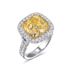 Bague de fiançailles certifiée GIA avec diamant jaune taille coussin de 6,11 carats