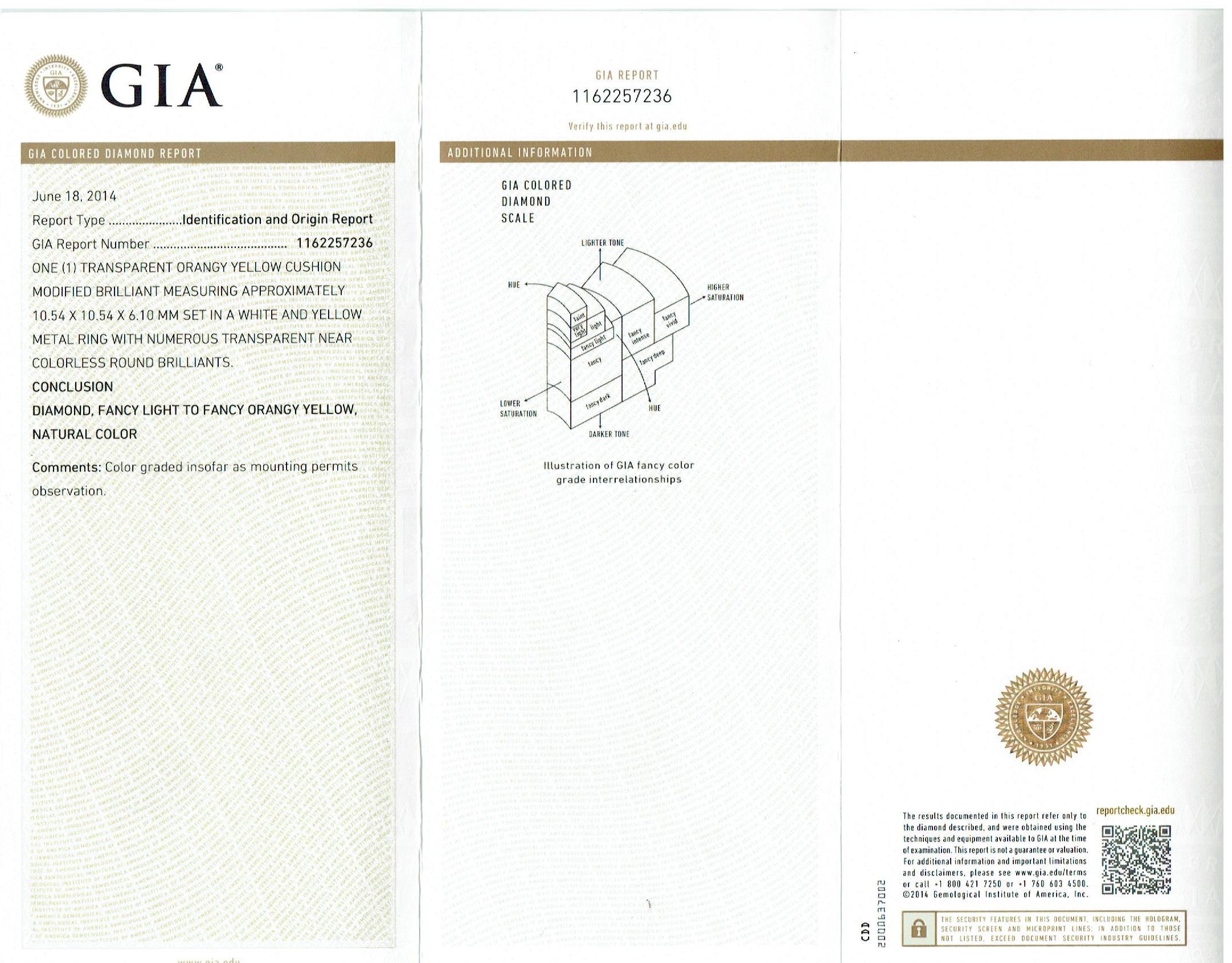 GIA Certified Engagement Ring with 6.11 Carat Yellow Cushion Cut Diamond In condizioni Nuovo in vendita a New York, NY