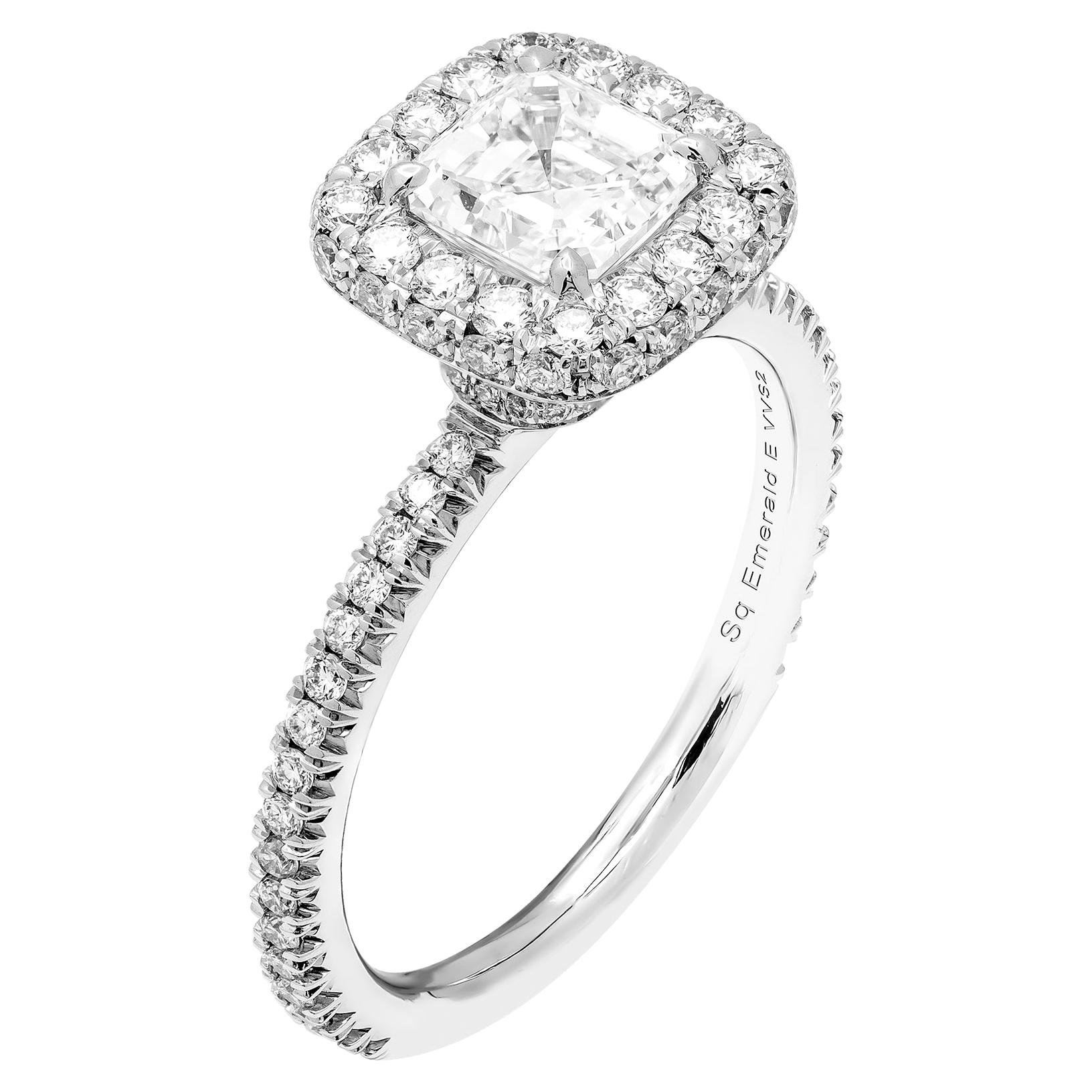 GIA Certified Engagement Ring with Asscher Cut Diamond 1.05 Carat