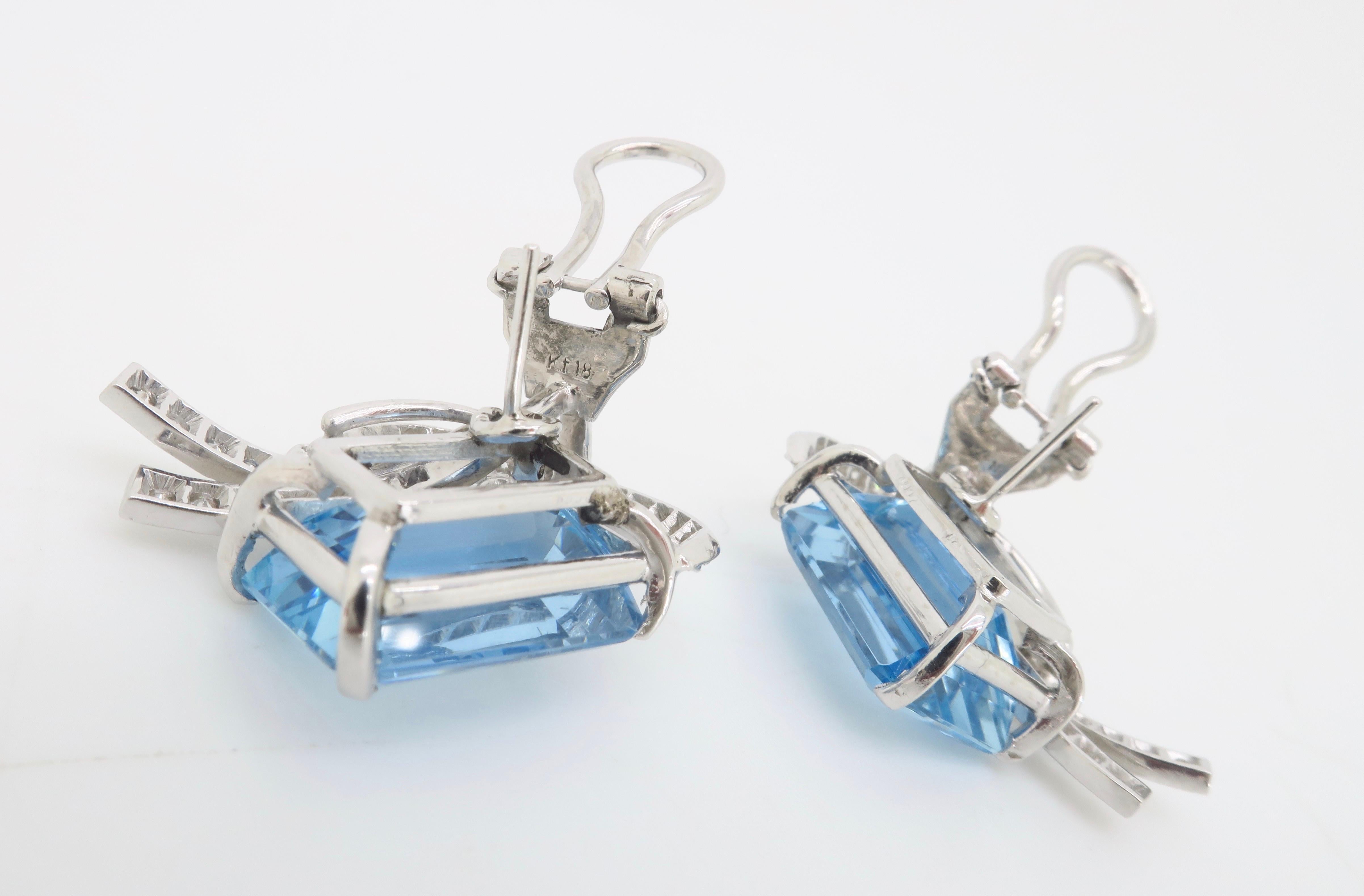 GIA Certified Estate Aquamarine & Diamond Omega Back Earrings For Sale 4