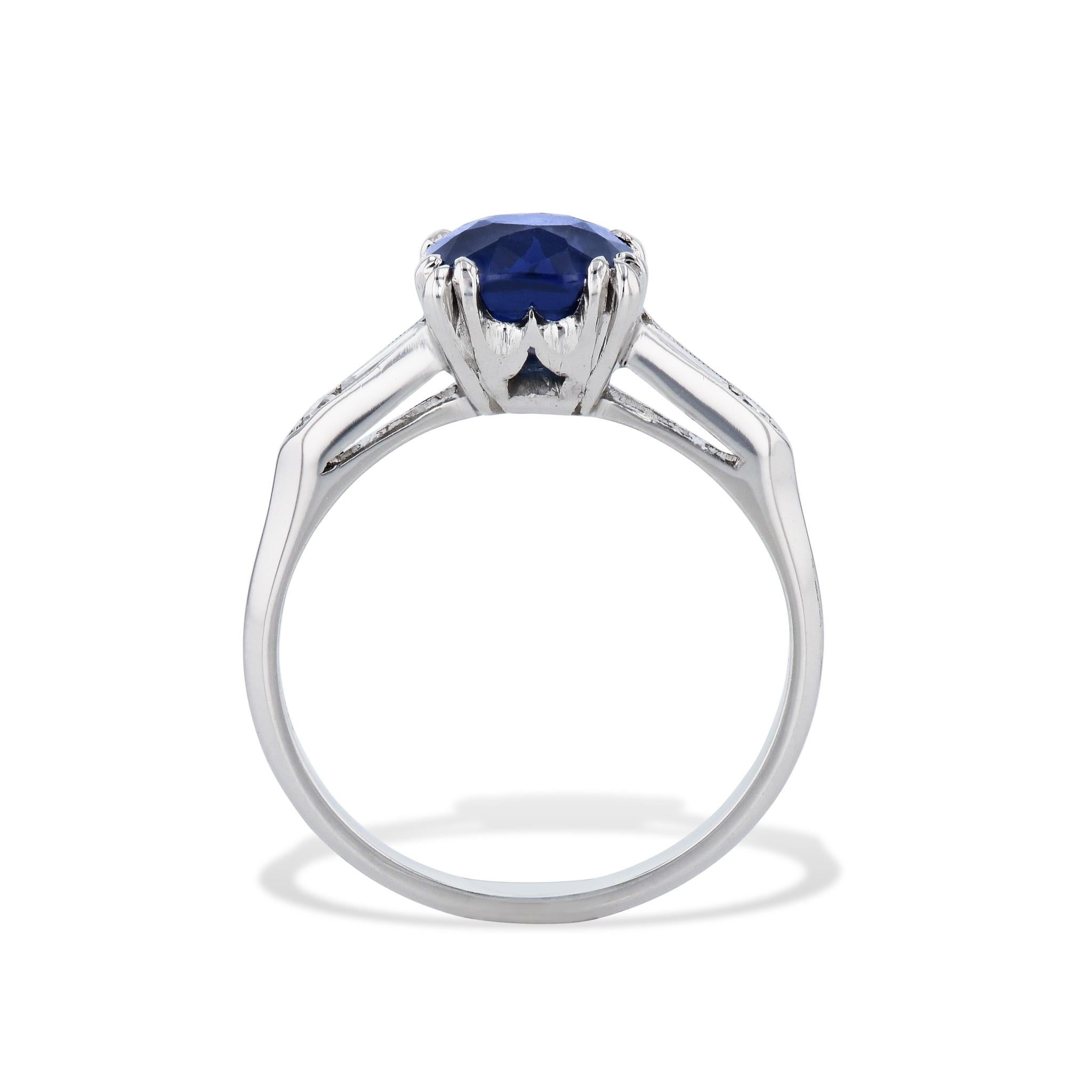 Women's GIA Certified Estate Cushion Cut Blue Sapphire and Diamond Platinum Ring For Sale