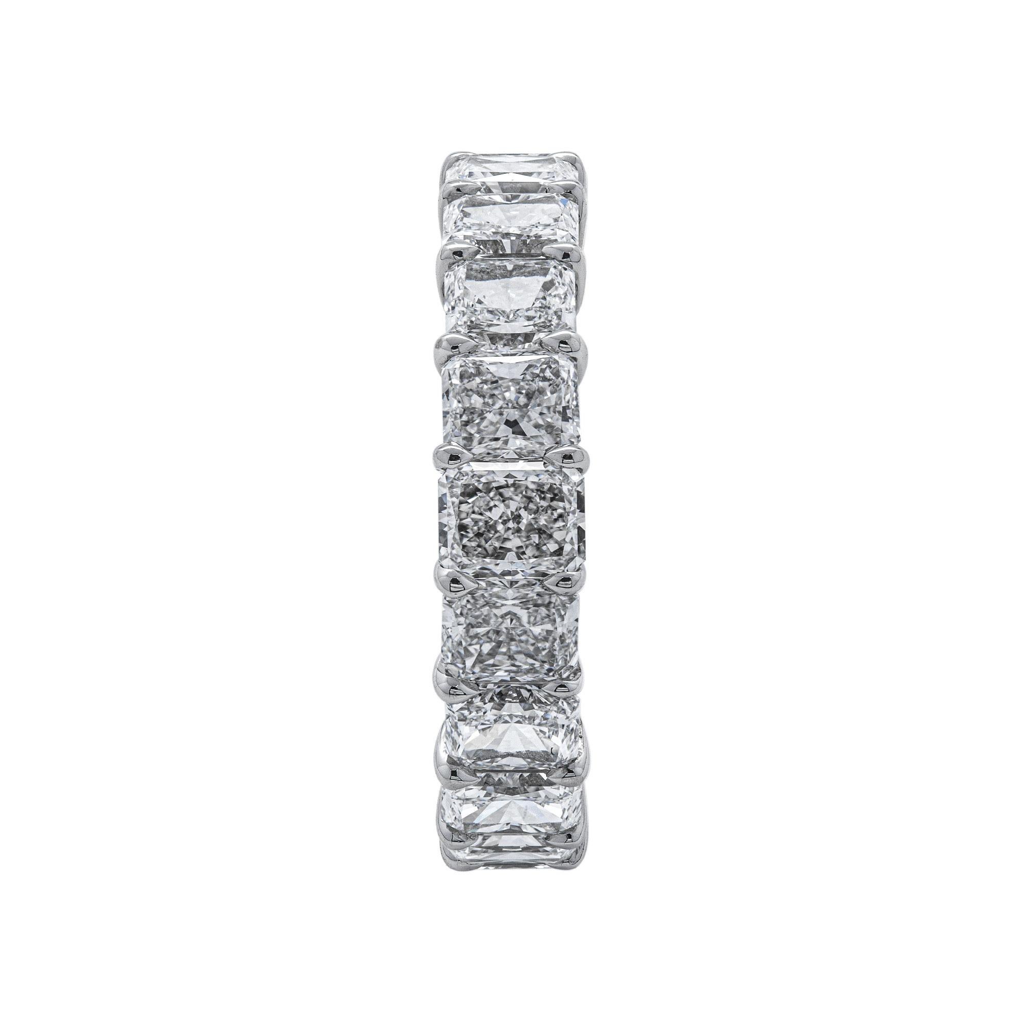 Eternity band with 5.81ct Radiant Cut Diamonds
Mounted in Platinum 950, 19 Radiant cut diamonds won't miss a sparkle!
Beautiful cut, bold and classy
Each stone is 0.3ct 
All diamonds are GIA Certified:
1.	0.30ct F VVS2 GIA#1333980136
2.	0.30CT G