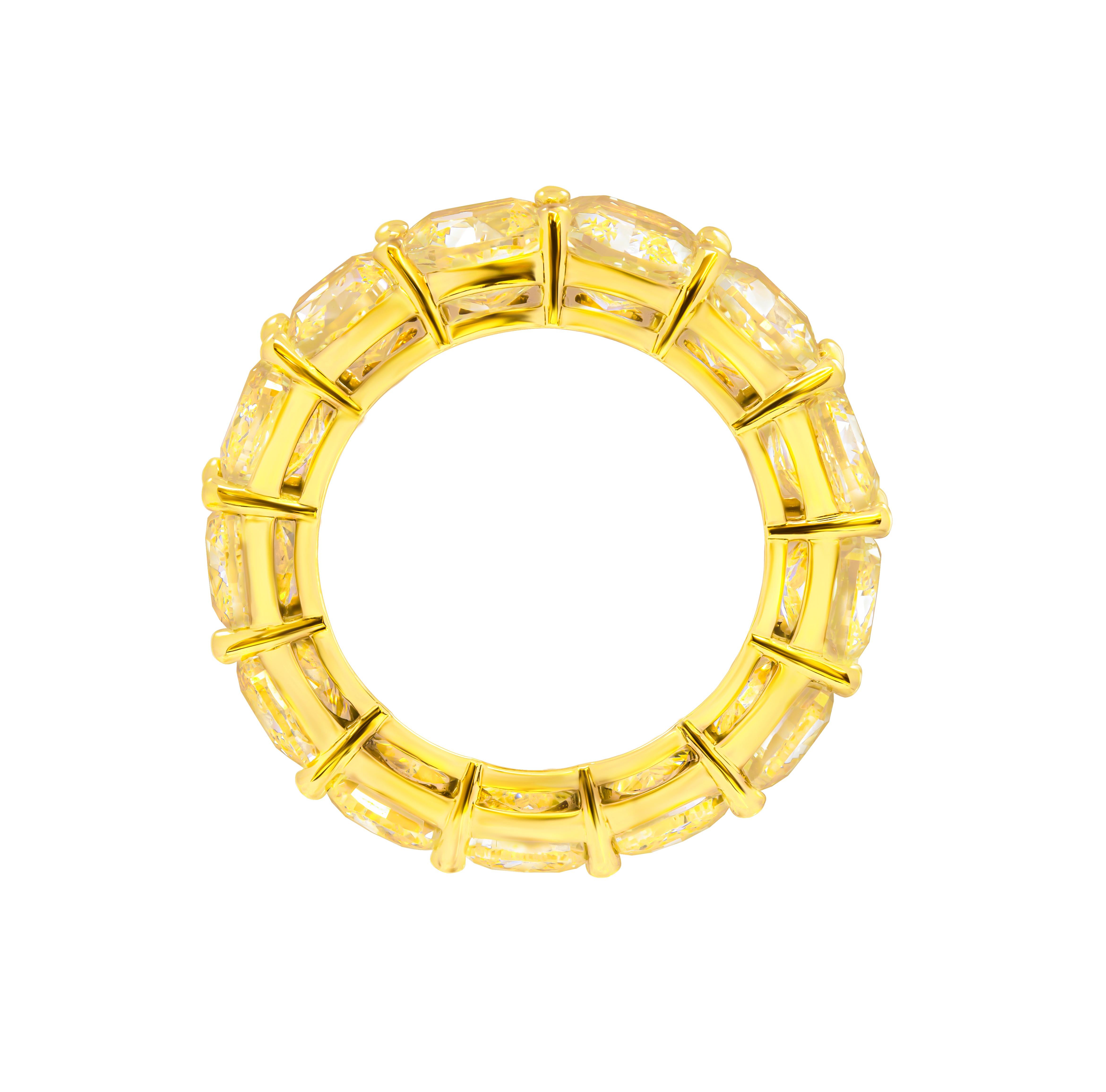 Modern GIA Certified Eternity Band with Fancy Light Yellow Cushion Cut Diamonds For Sale