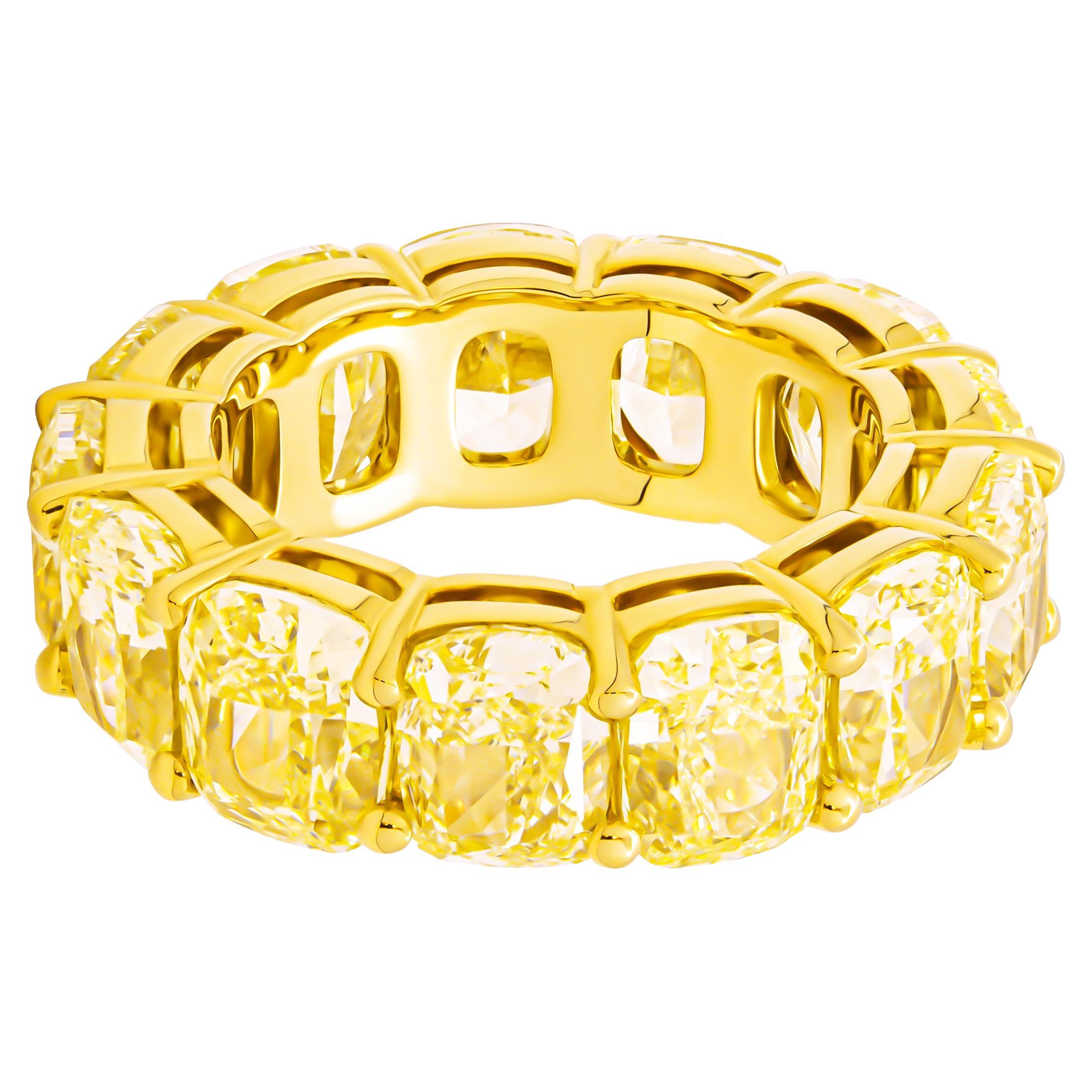 GIA Certified Eternity Band with Fancy Light Yellow Cushion Cut Diamonds For Sale