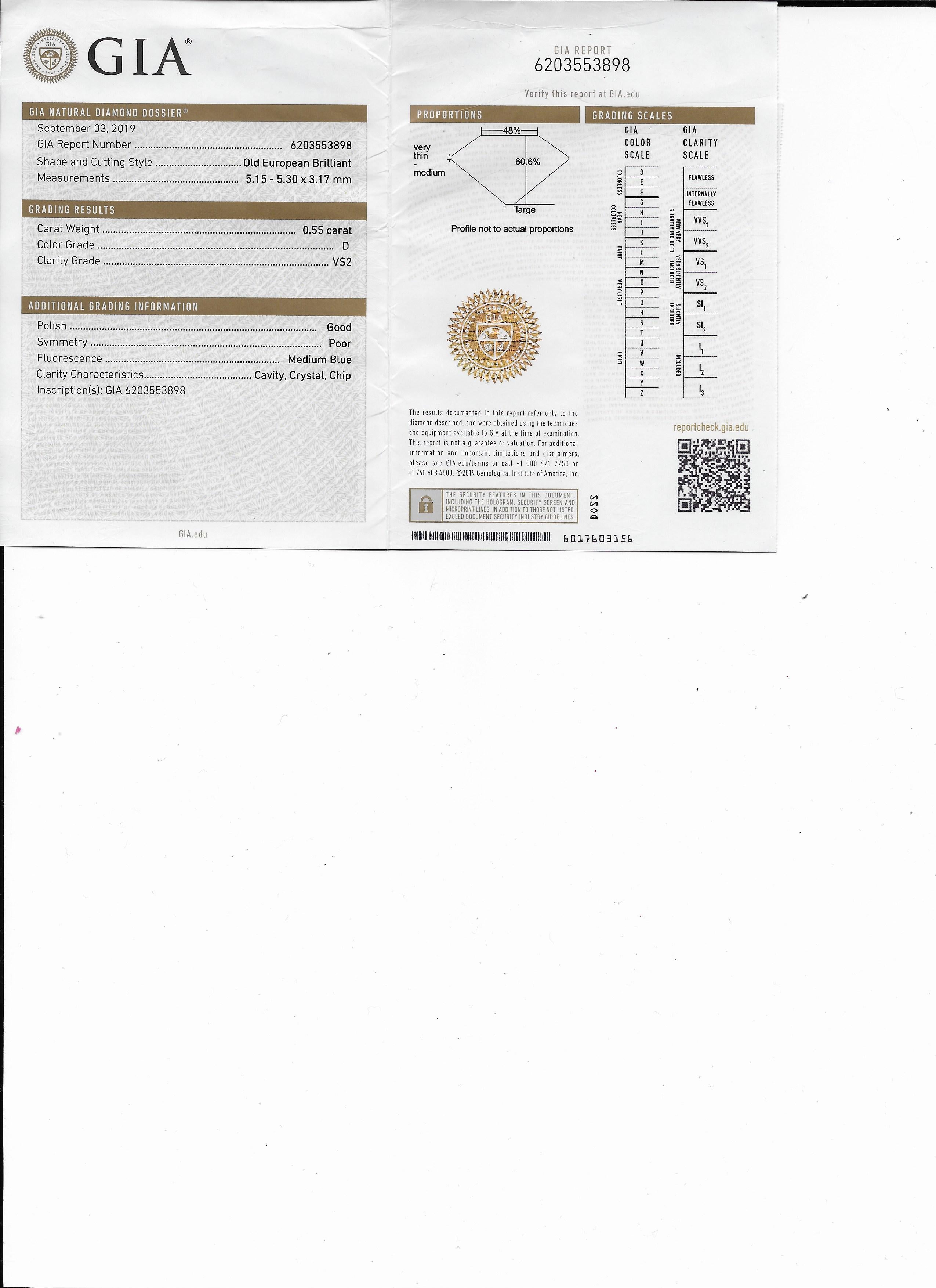 GIA-zertifizierter Euroschliff 1,55 Karat 14k Weißgold Art déco inspirierter Ring im Angebot 2