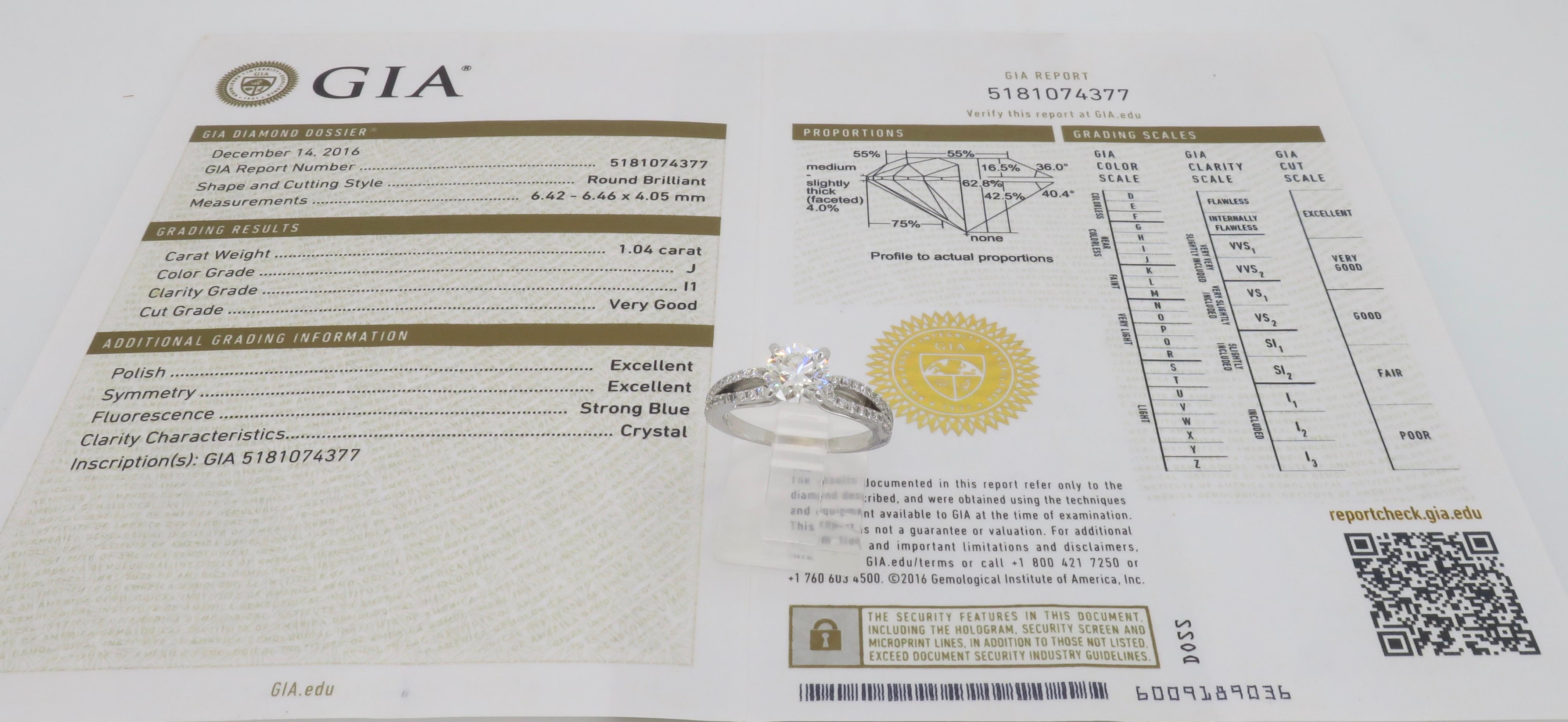 Anillo de compromiso talla excelente certificado GIA de 1,29 TQW en venta 12