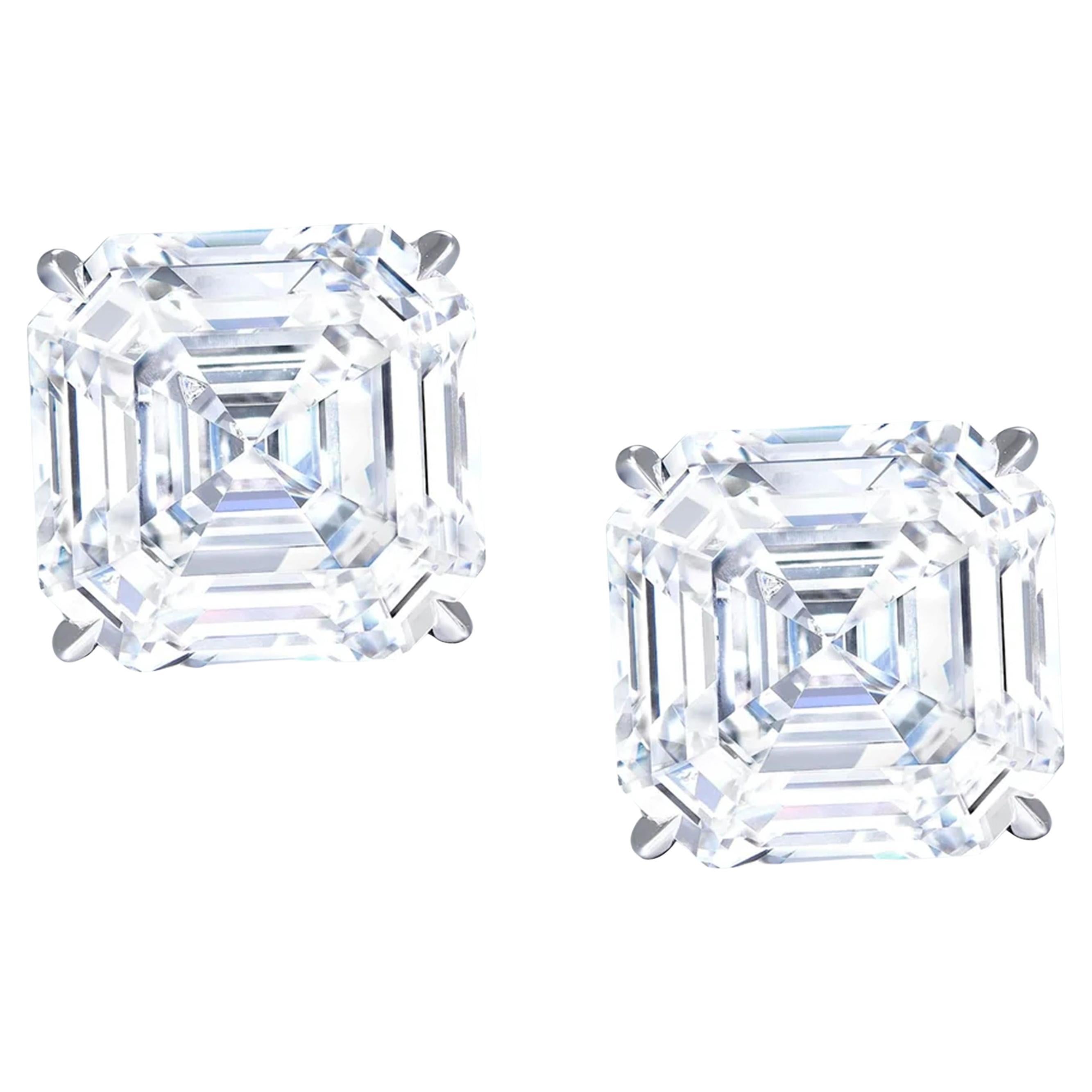 GIA Certified Exceptional 6.09 Carats Asscher Cut Diamond Platinum Studs For Sale