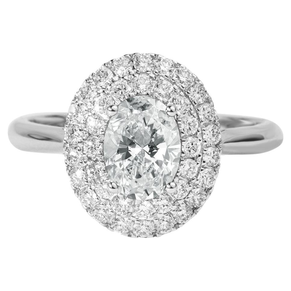 GIA Certified 1.5ct Oval Diamond Double Halo Engagement Ring in 18K White Gold