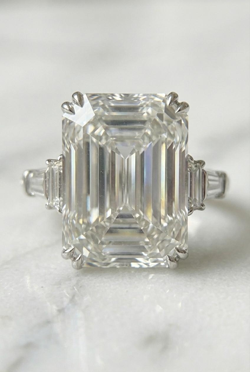 Contemporaneo Anello con diamante taglio smeraldo da 28,13 carati certificato GIA in vendita