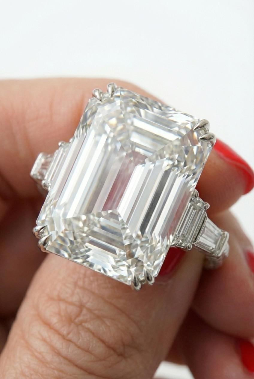 Taglio smeraldo Anello con diamante taglio smeraldo da 28,13 carati certificato GIA in vendita