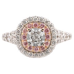 GIA Certified  F Color VVS1 Clarity Cushion Cut 18k White and Rose Gold Ring
