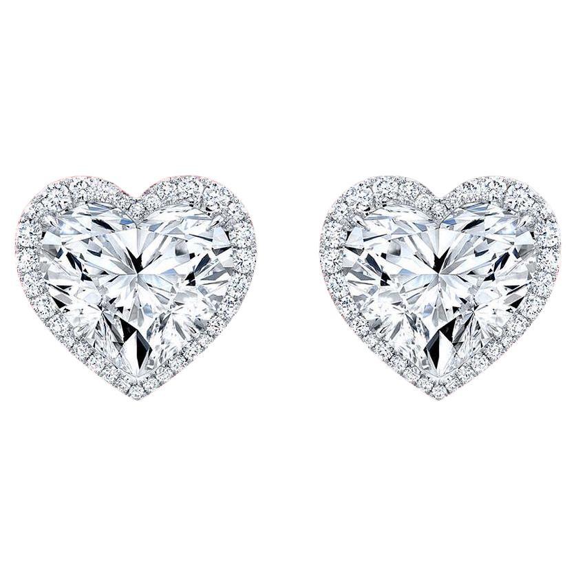 Modern GIA Certified F/E Color 4 Carat Heart Shape Diamond Studs For Sale