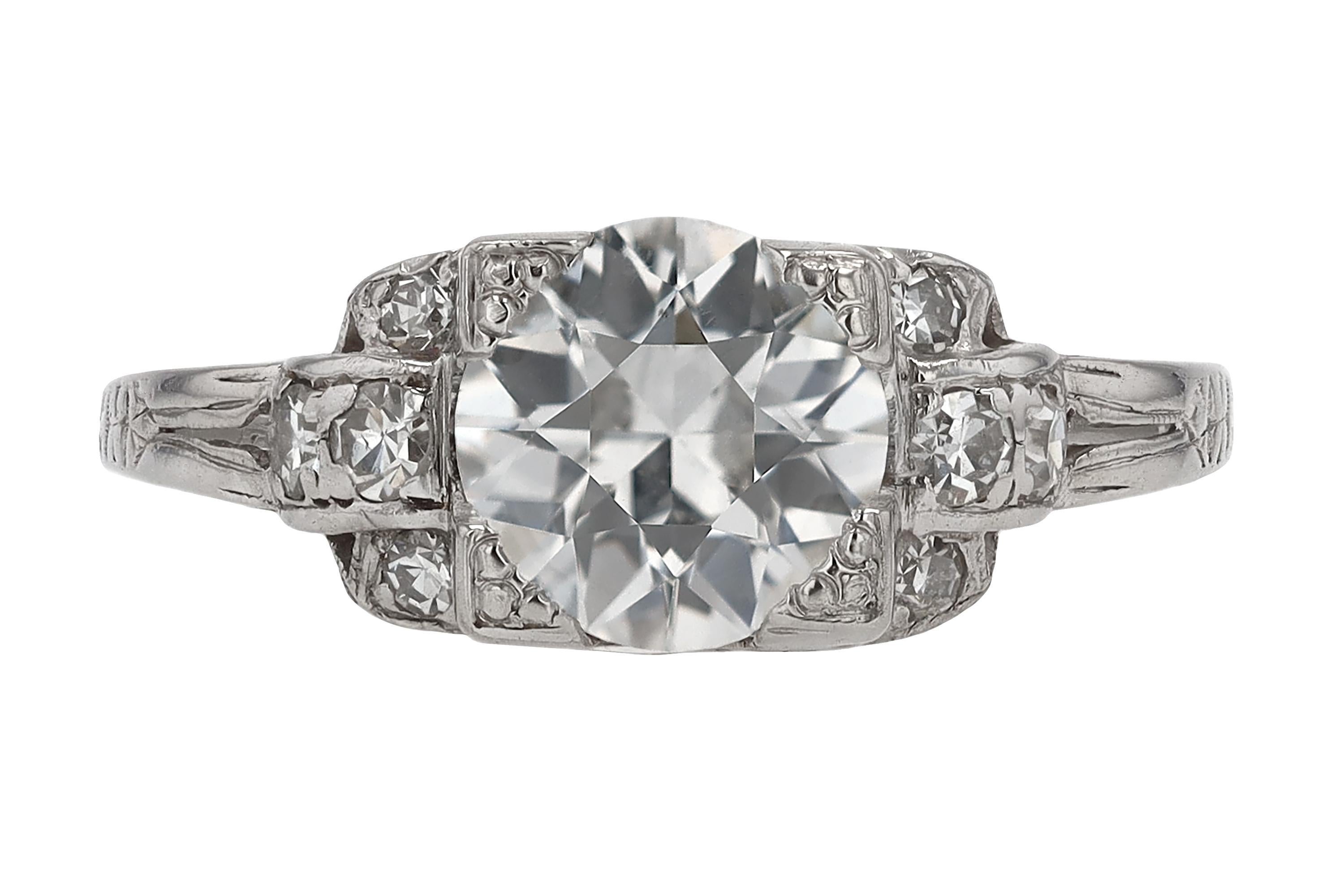 Round Cut GIA Certified F/VS 1.18 Carat Diamond Vintage Art Deco Engagement Ring For Sale