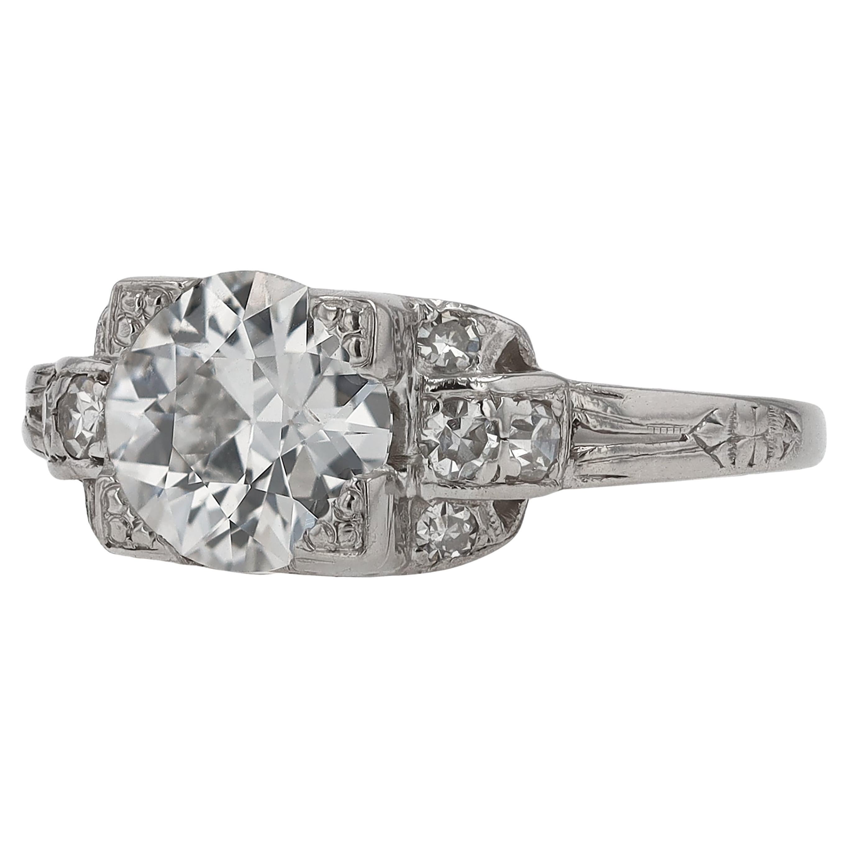 GIA-zertifizierter F/VS Verlobungsring mit 1,18 Karat Diamant im Vintage-Art déco-Stil im Angebot