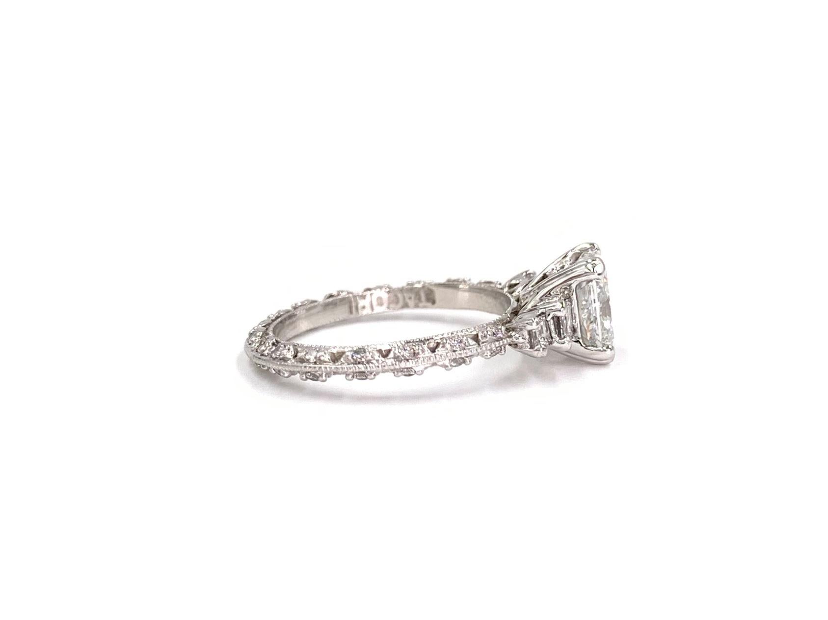 Contemporary GIA Certified F VS2 1.21 Carat Radiant Diamond Platinum Tacori Bridal Set For Sale