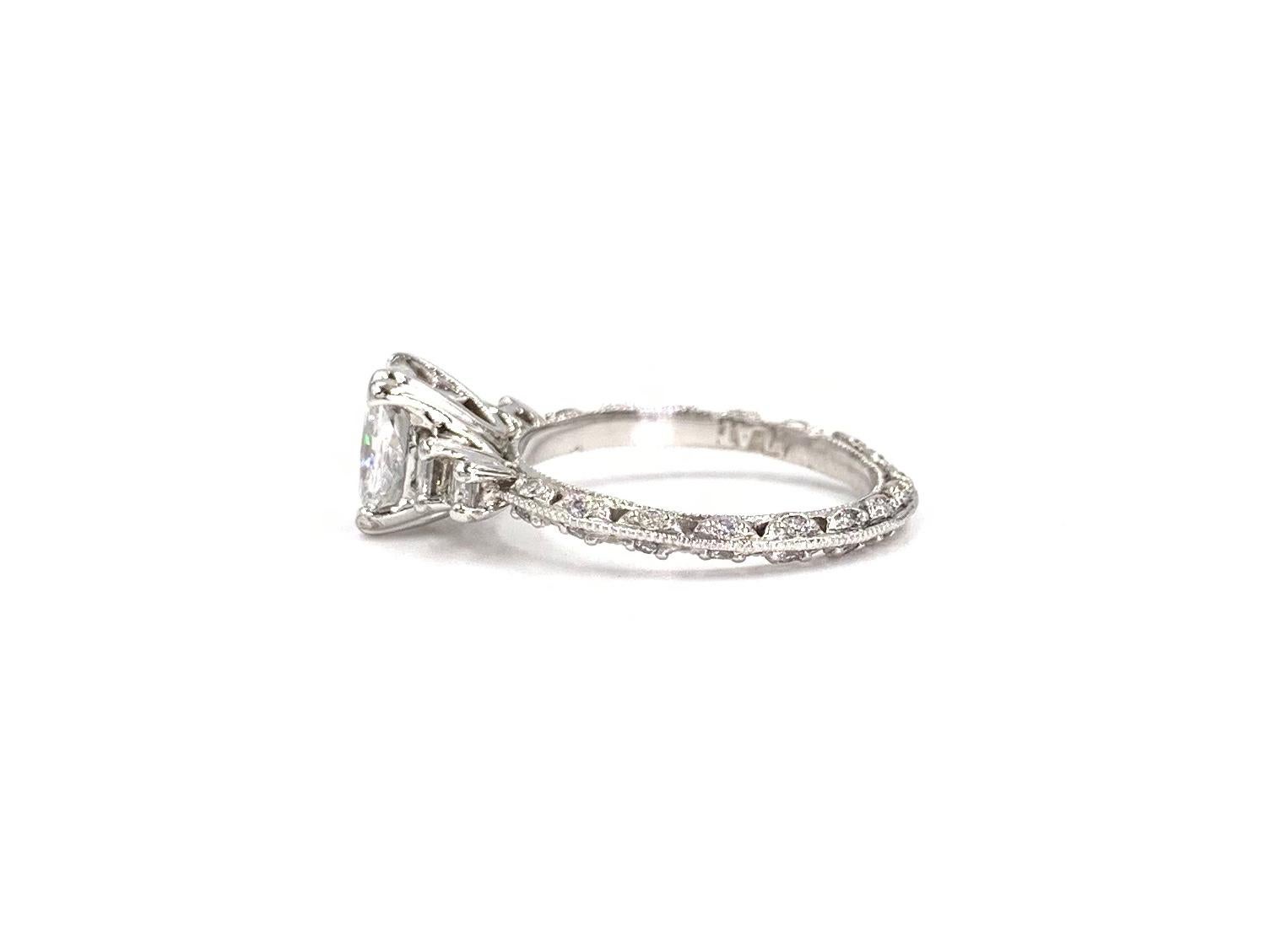 Women's GIA Certified F VS2 1.21 Carat Radiant Diamond Platinum Tacori Bridal Set For Sale