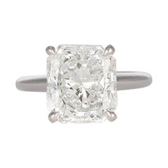 Bague solitaire en or 14 carats et diamant radiant de 5,05 carats, certifiée GIA F/VS2